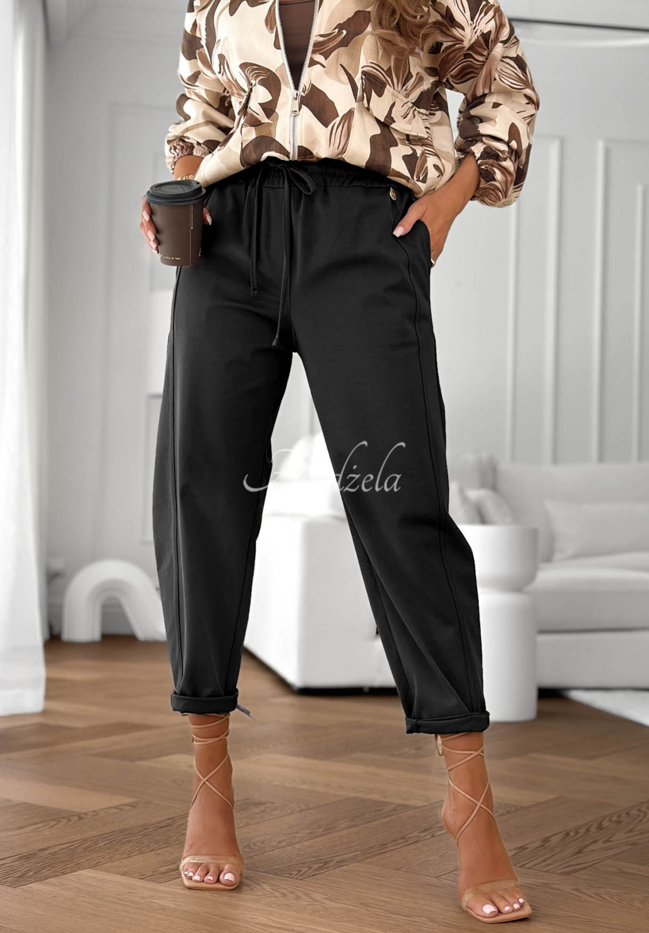 Pantaloni din bumbac cu tivuri striate Here We Go