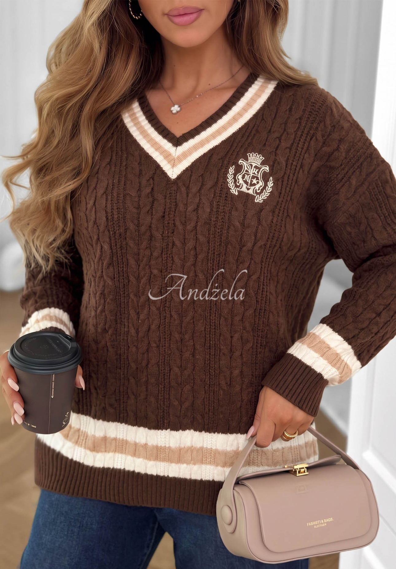 Pulover din viscoză cu model tricotat decorativ Velvet Touch