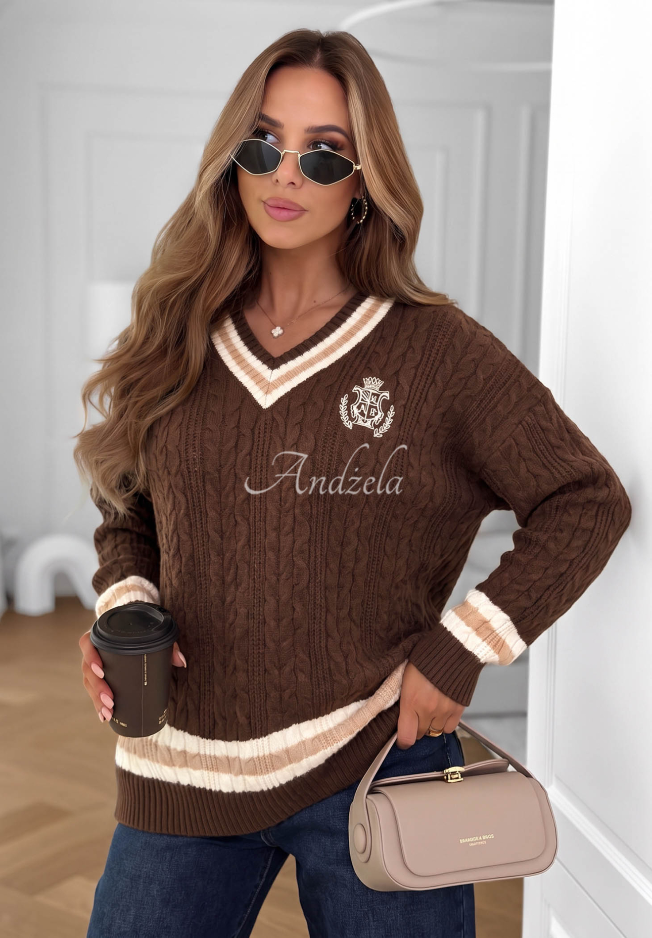 Pulover din viscoză cu model tricotat decorativ Velvet Touch