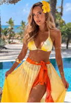 Compleu kostium kąpielowy bikini i pareo z falbankami Aloha Sunset żółto-portocaliu