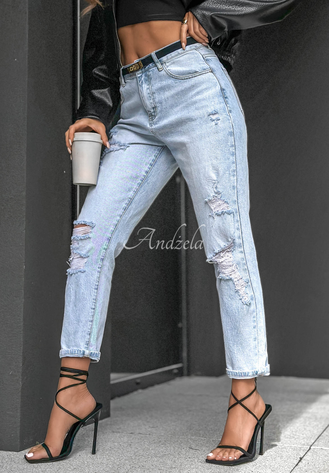 Blugi mom fit cu abraziuni Sun Chaser