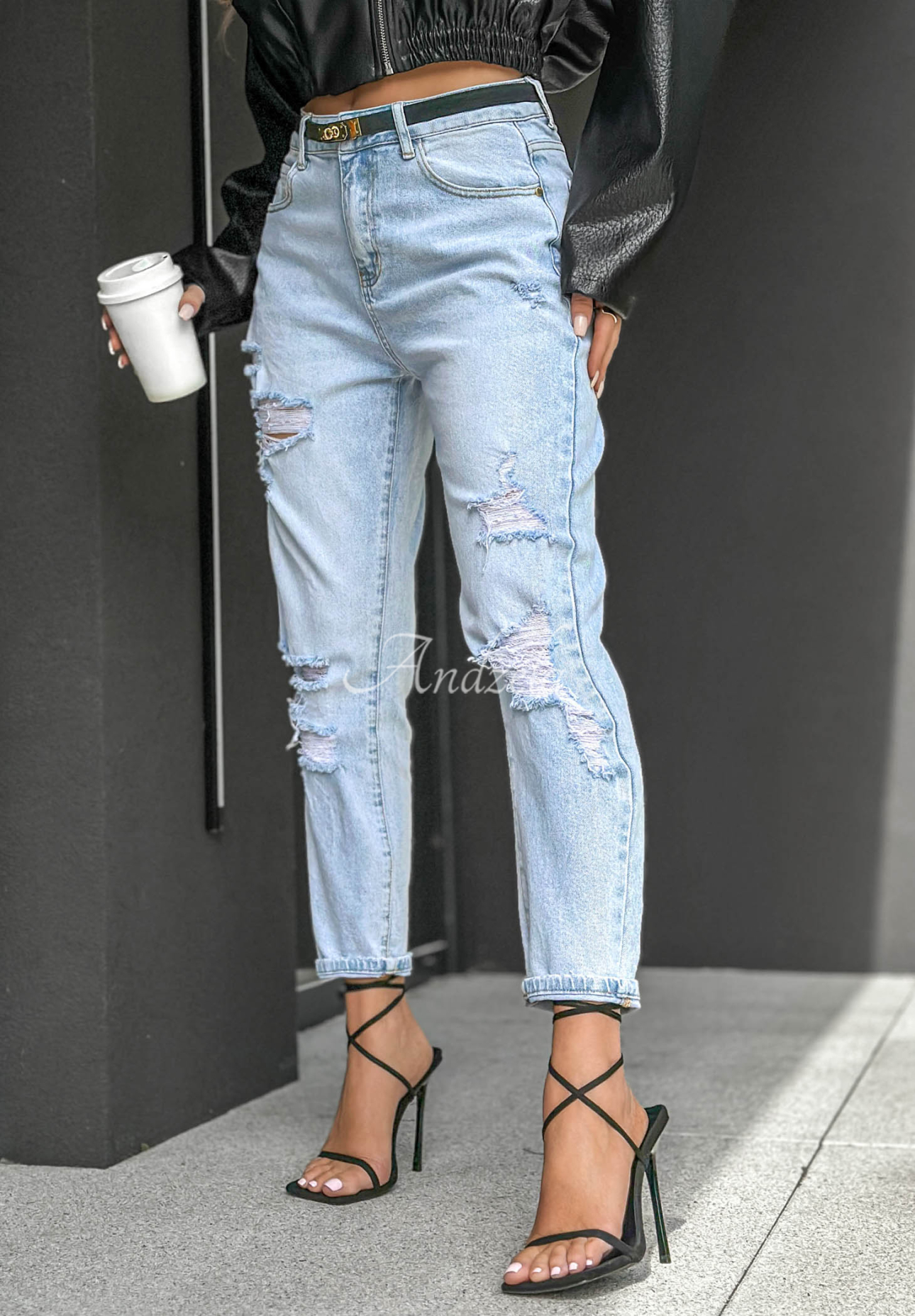 Blugi mom fit cu abraziuni Sun Chaser