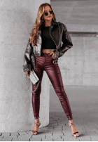 Pantaloni cu aspect cerat Rebel burgundowe