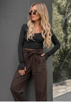 din material textil Pantaloni z paskiem Elegant Harmony ciocolatii