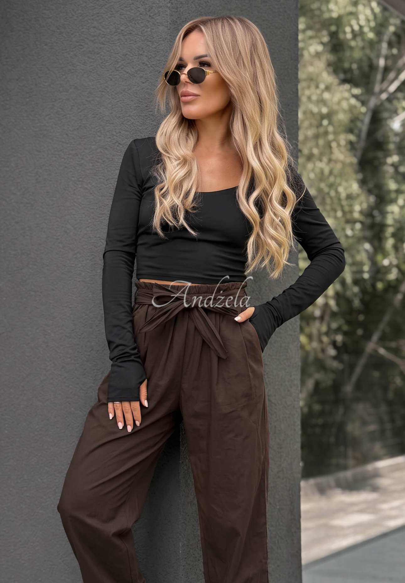 Pantaloni din bumbac cu curea Elegant Harmony