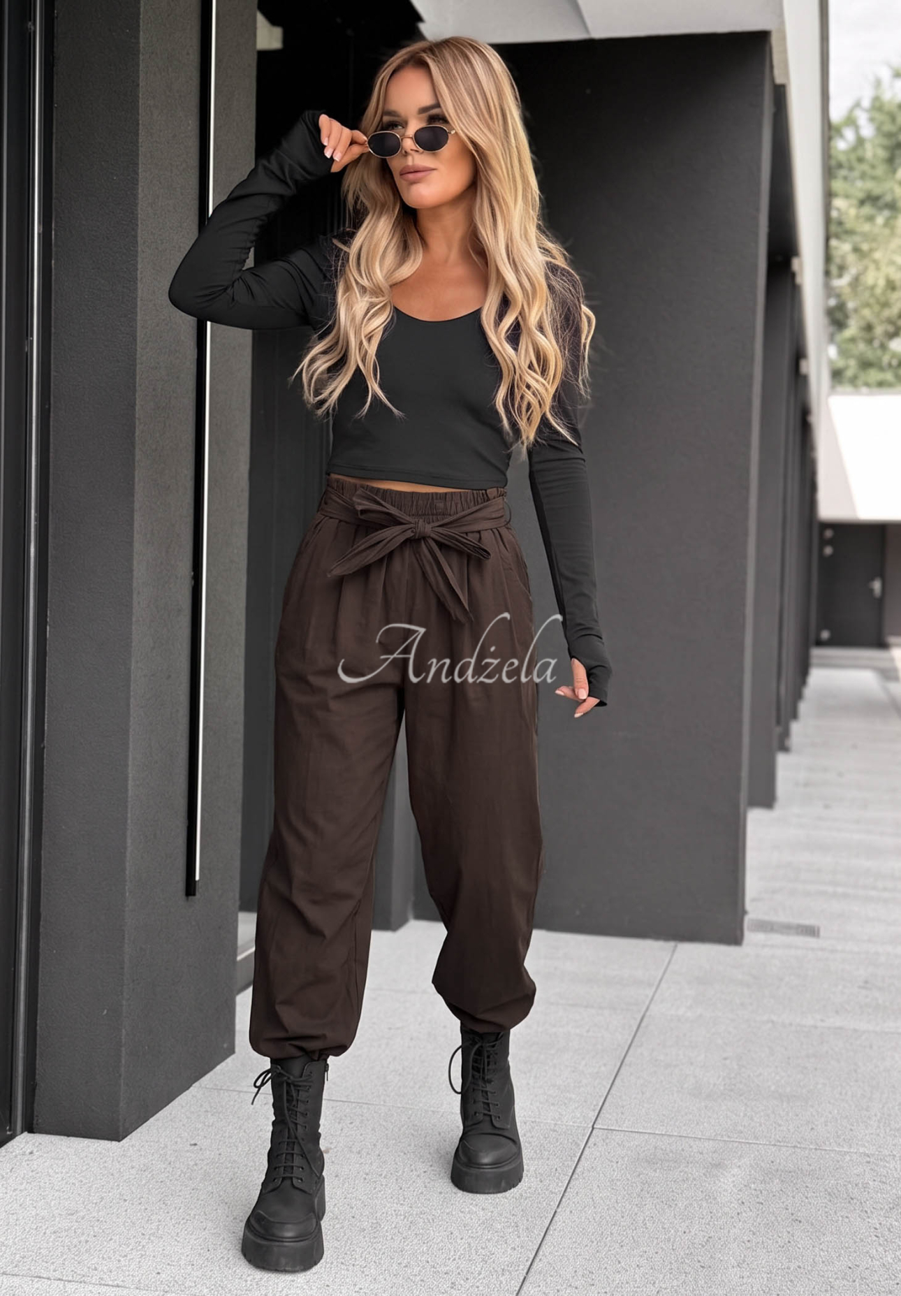 Pantaloni din bumbac cu curea Elegant Harmony