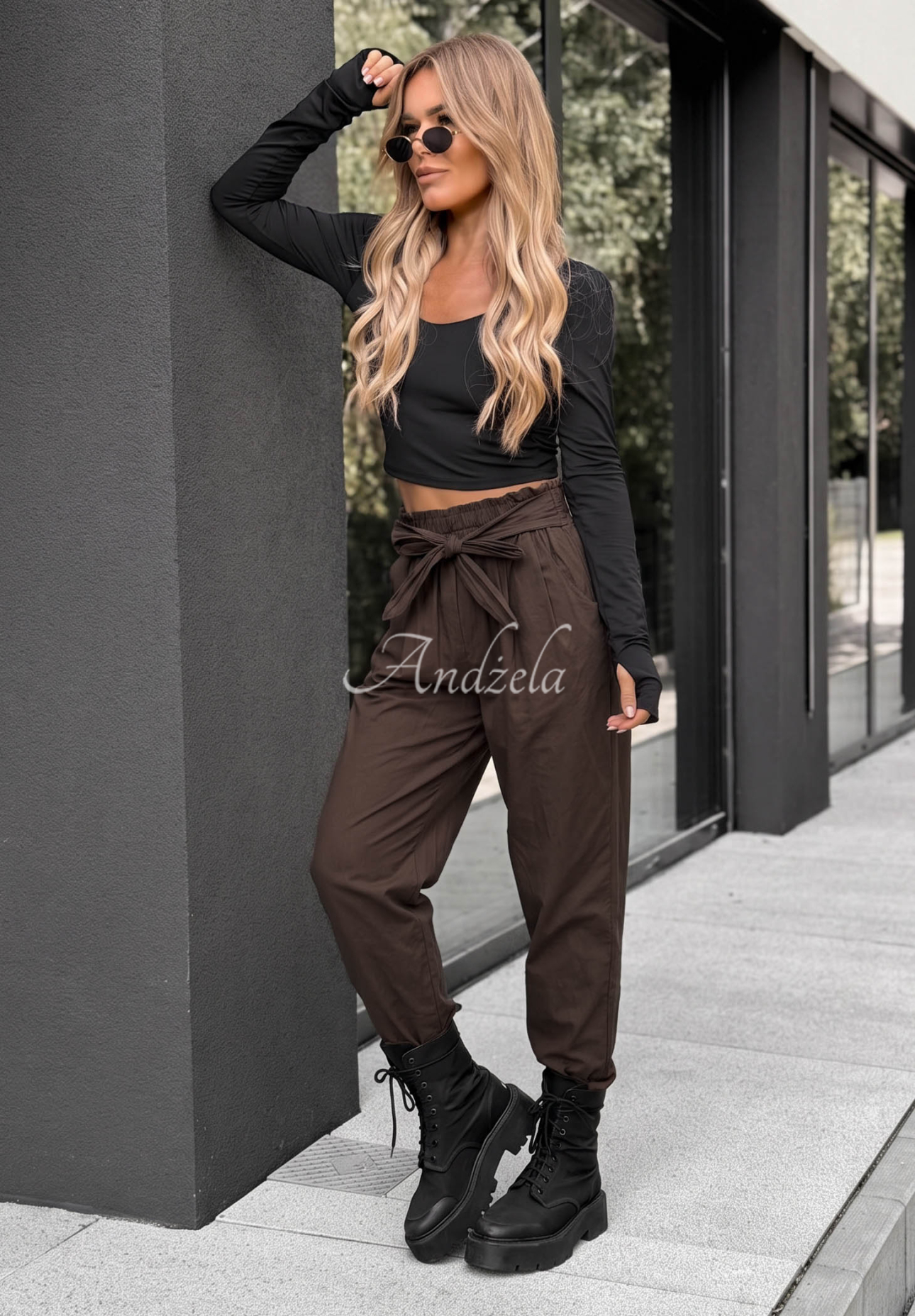 Pantaloni din bumbac cu curea Elegant Harmony