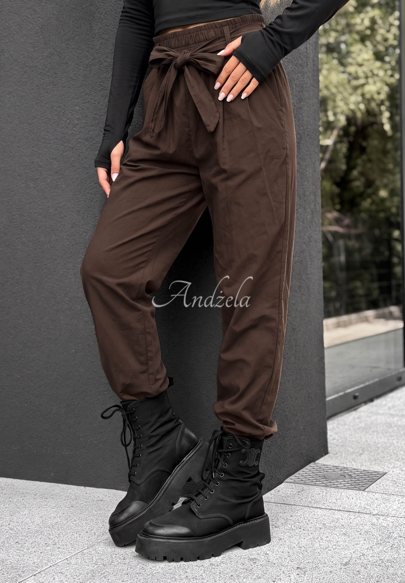 Pantaloni din bumbac cu curea Elegant Harmony