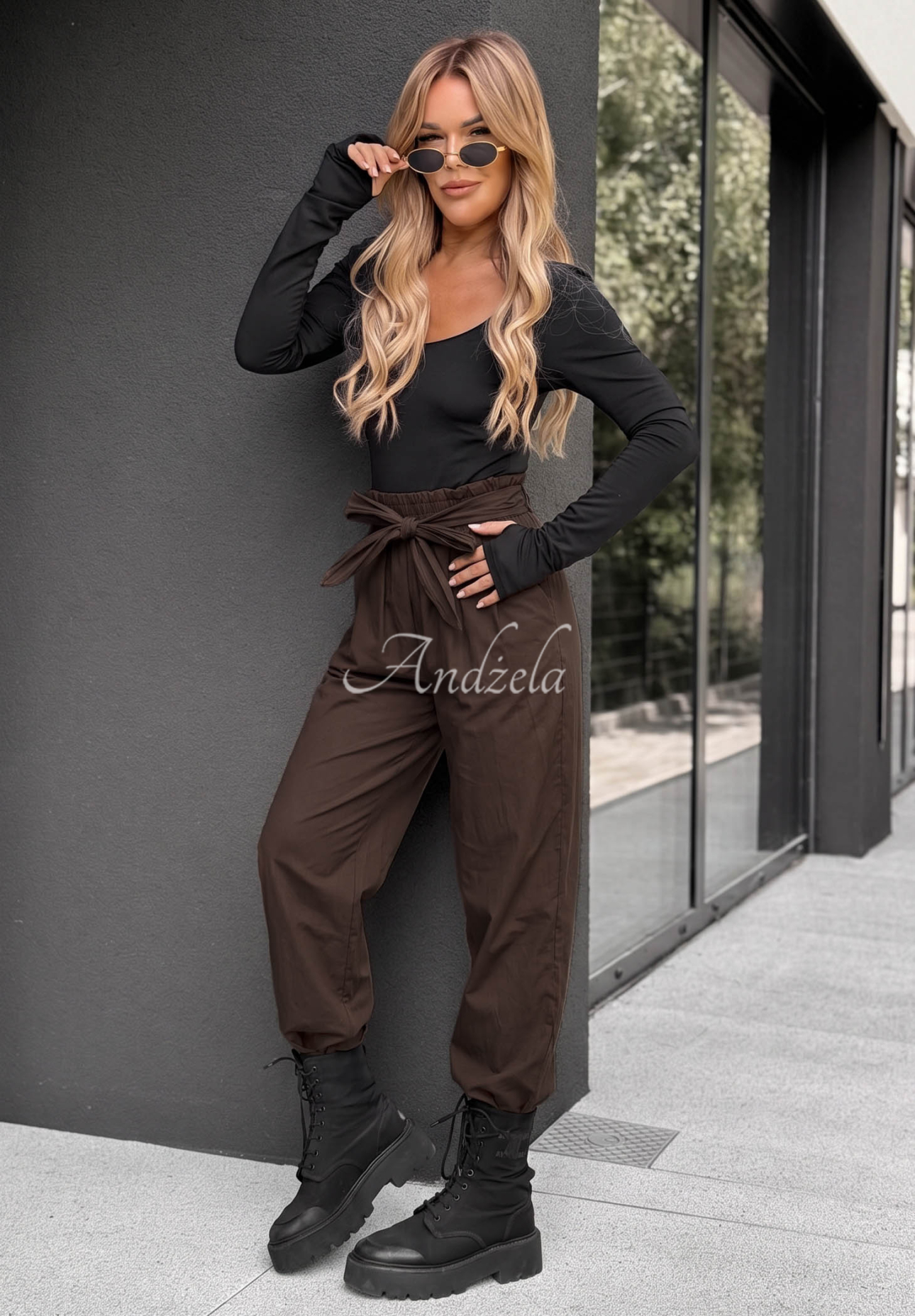 Pantaloni din bumbac cu curea Elegant Harmony