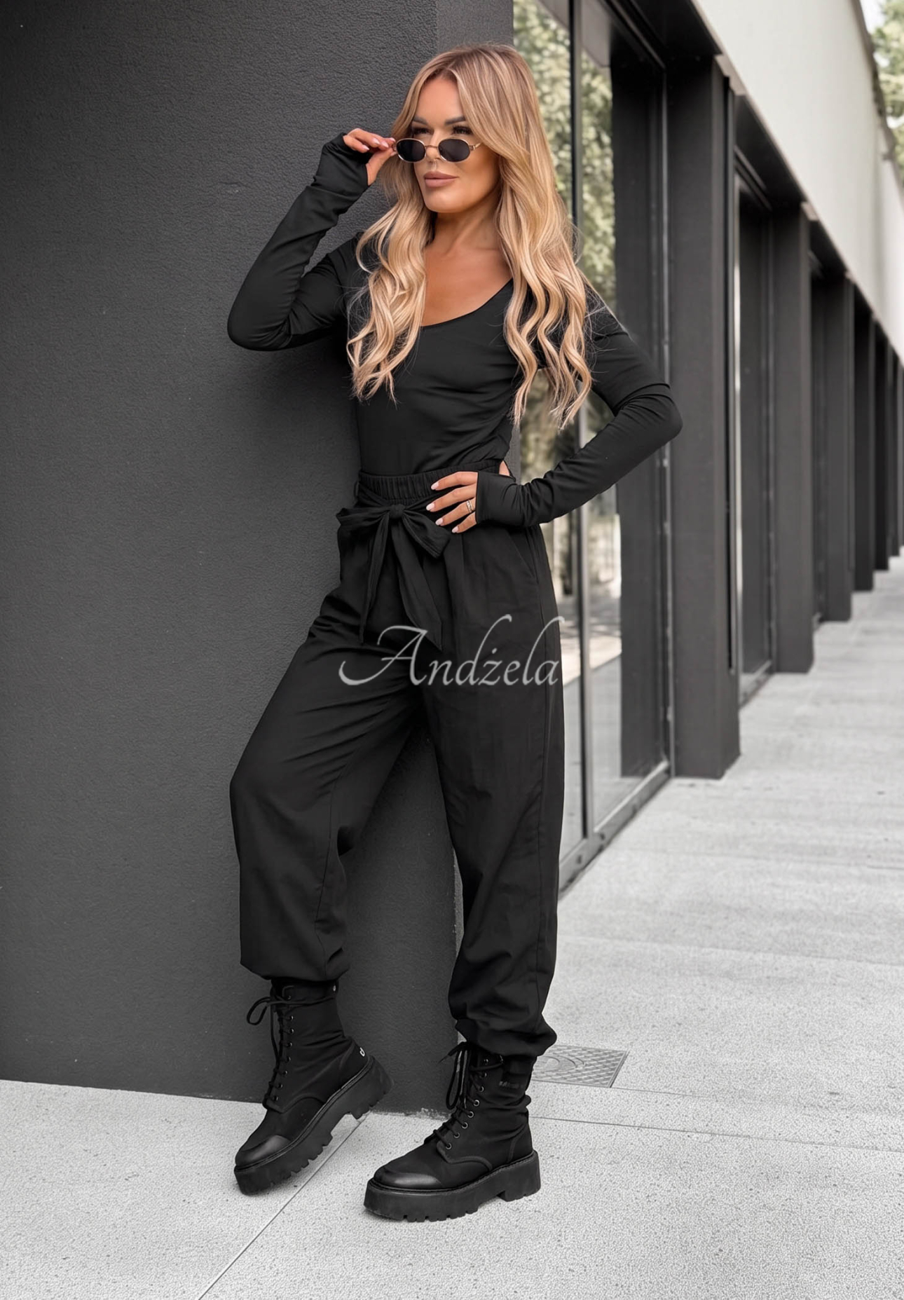 Pantaloni din bumbac cu curea Elegant Harmony
