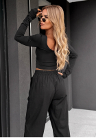 din material textil Pantaloni z paskiem Elegant Harmony negre