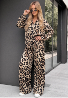 Compleu Cămașă i Pantaloni wide leg cu model tip panteră Summer Panther bej