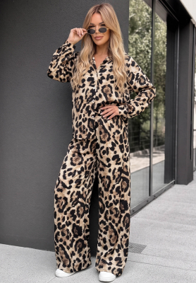 Set din viscoză cu imprimeu leopard: cămașă și pantaloni cu croială largă Summer Panther