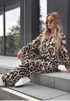 Compleu Cămașă i Pantaloni wide leg cu model tip panteră Summer Panther bej