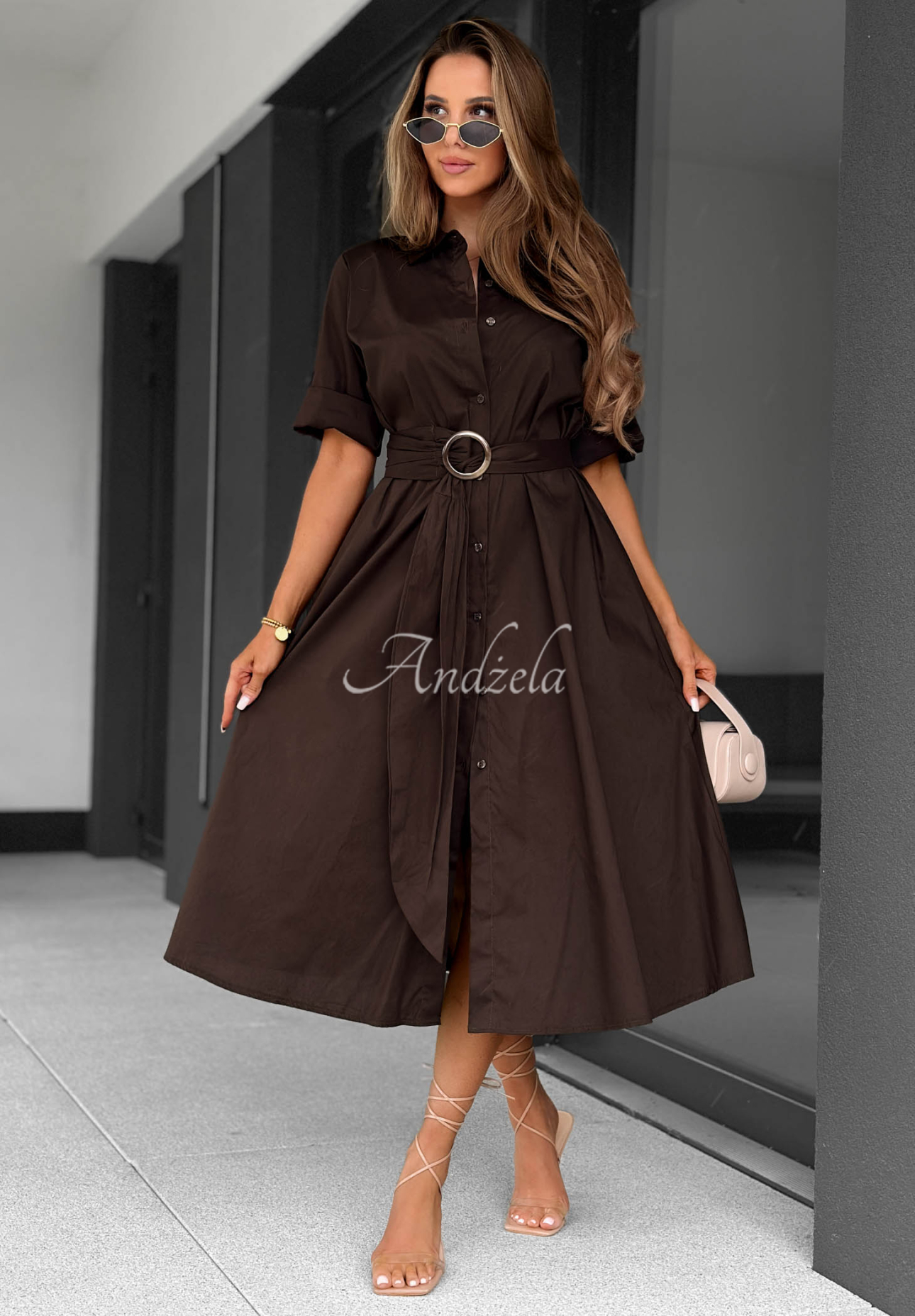 Rochie tip cămașă din bumbac cu curea Wind Sails