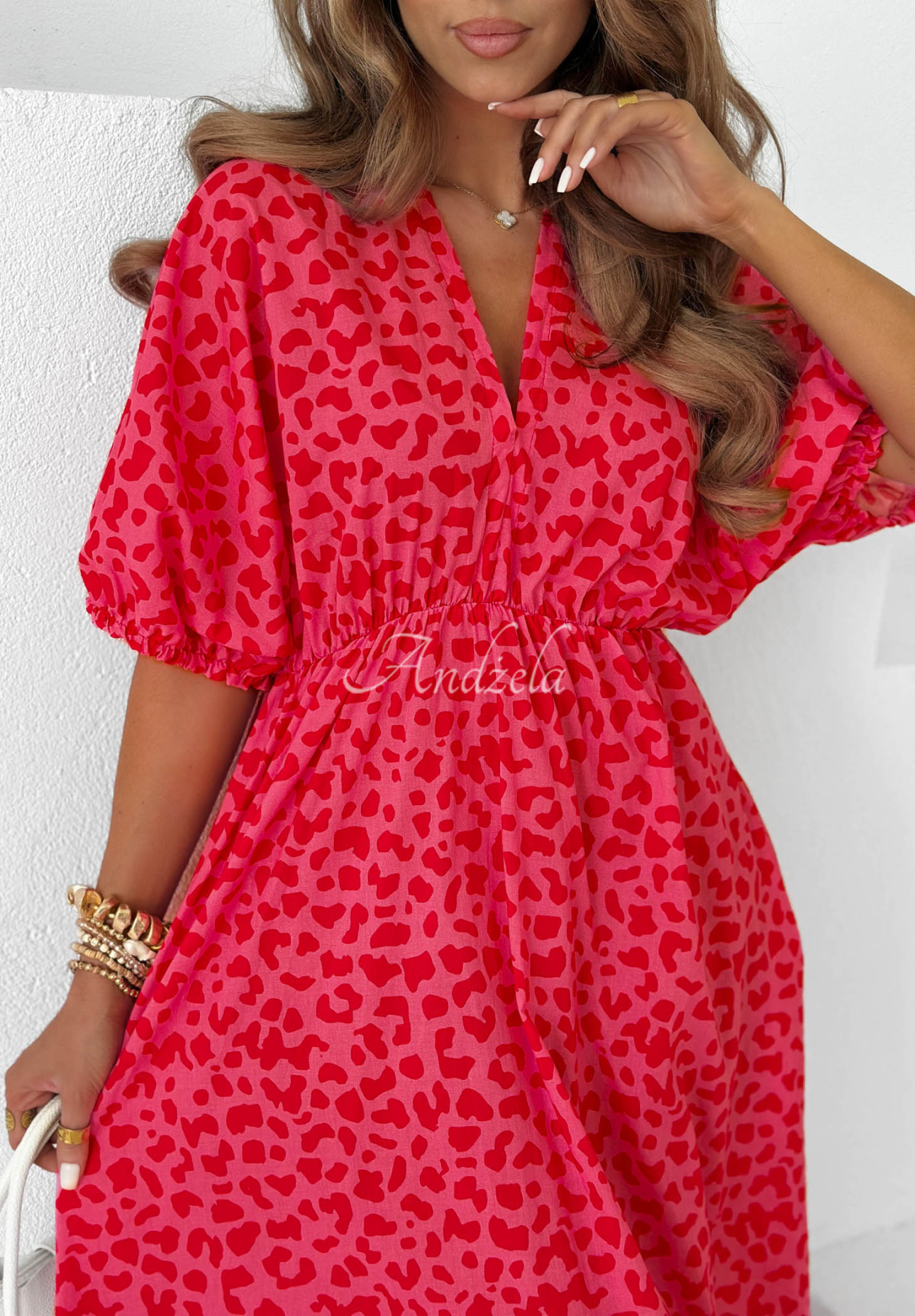 Rochie din bumbac cu mâneci bufante și imprimeu leopard Tropic Soul II
