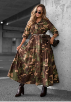 Koszulowa Rochie maxi z falbankami moro Verde Vibe kaki