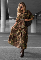 Koszulowa Rochie maxi z falbankami moro Verde Vibe kaki