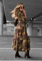 Koszulowa Rochie maxi z falbankami moro Verde Vibe kaki