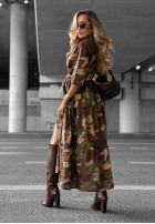 Koszulowa Rochie maxi z falbankami moro Verde Vibe kaki