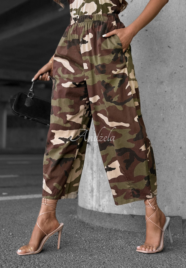 Pantaloni balloon din bumbac cu imprimeu camuflaj Hidden Path
