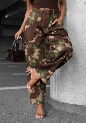 Pantaloni din material tip balloon din lyocell camuflaj Camo Charm