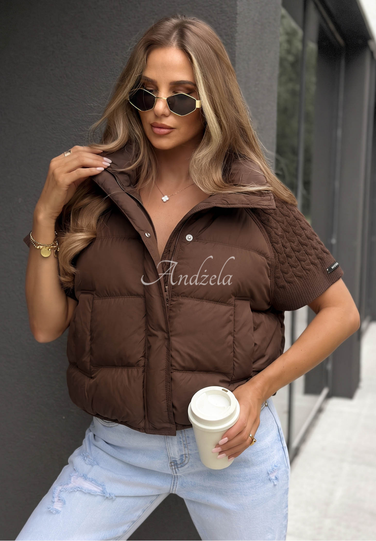 Vestă cu puf și inserții din tricot Never Leave
