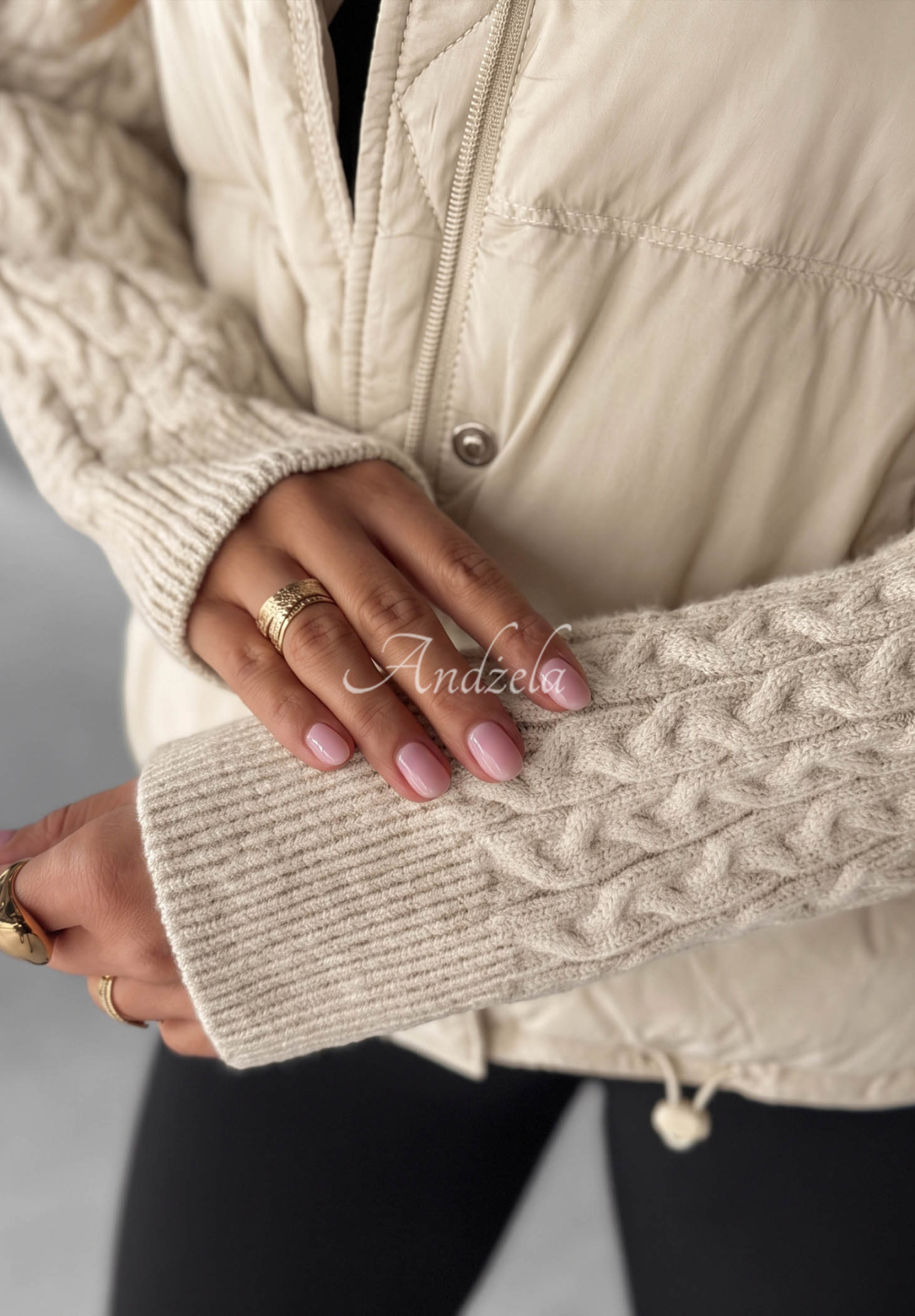 Geacă de puf cu inserții din tricot Never Leave