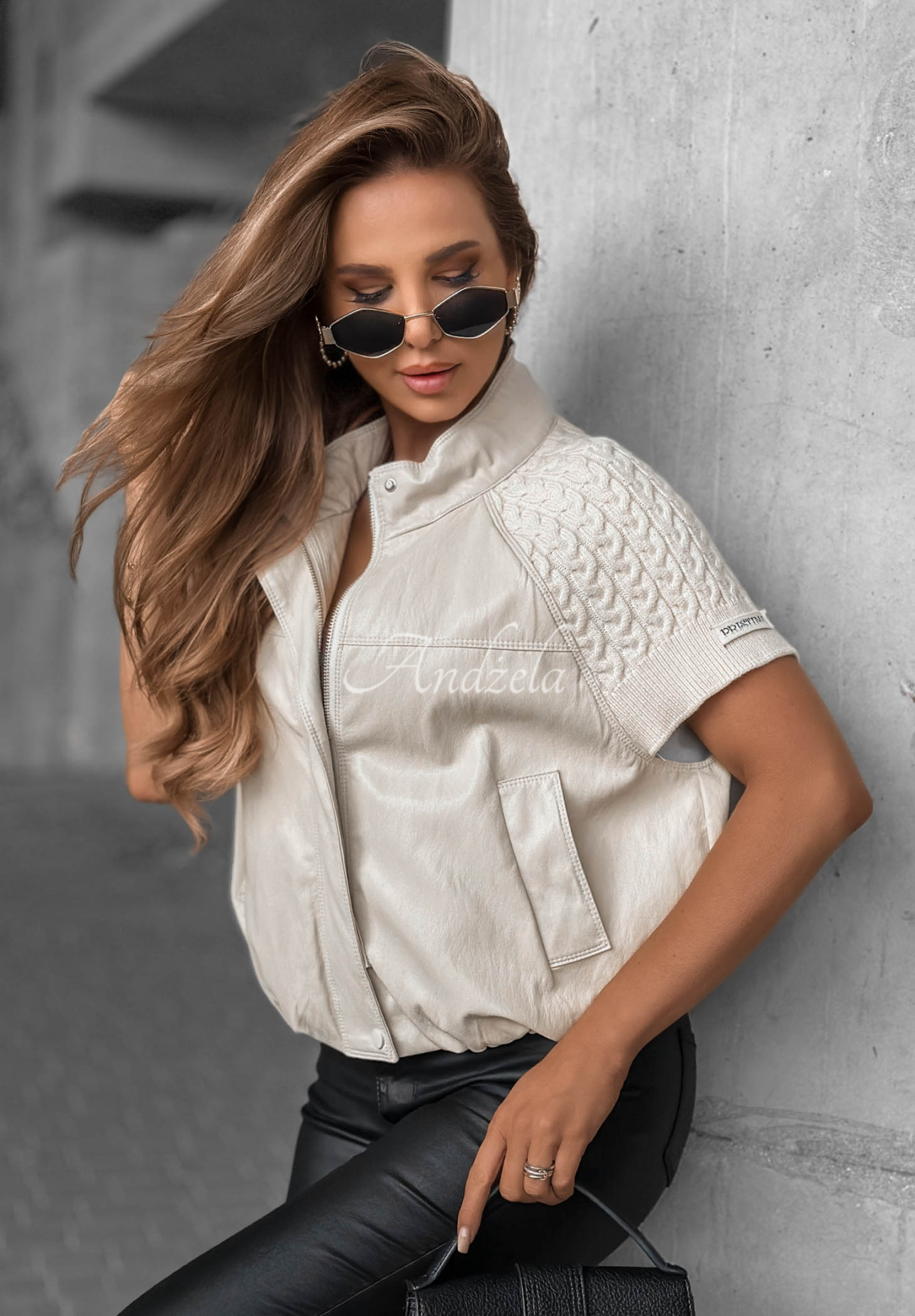 Vestă din piele cu inserții din tricot Never Leave