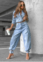 Pantaloni din denim balloon Until Sunset albastre
