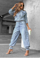 Pantaloni din denim balloon Until Sunset albastre