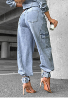 Pantaloni din denim balloon Until Sunset albastre
