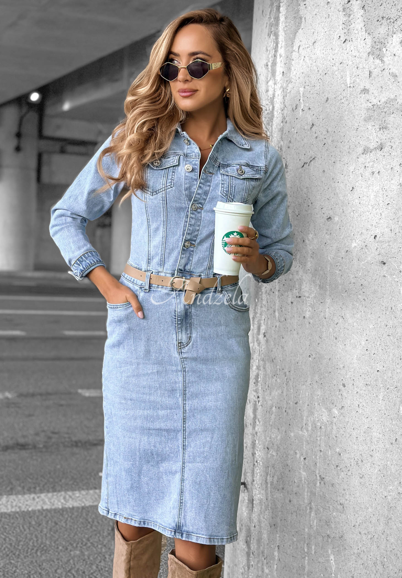 Rochie midi din denim cu curea Are You Ready