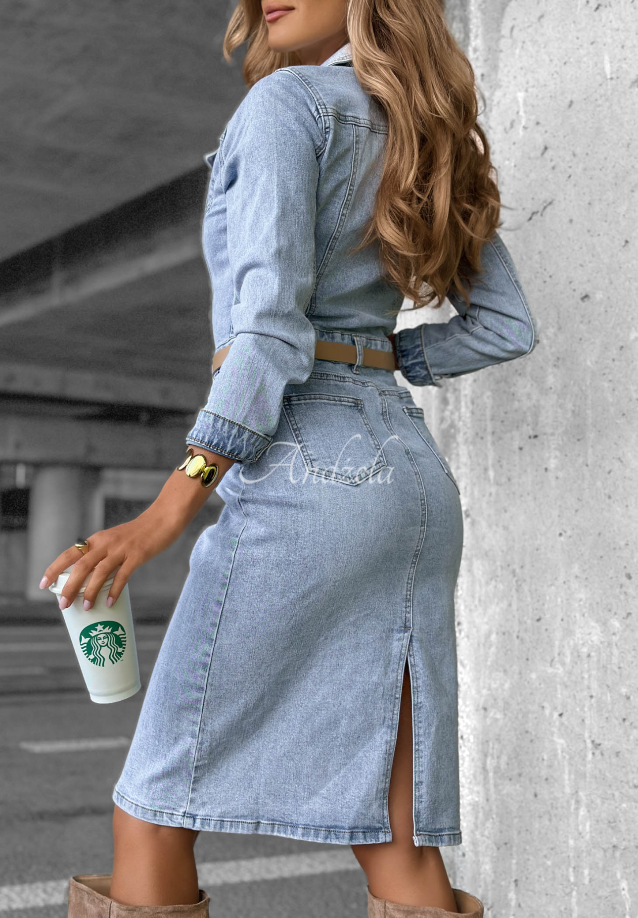 Rochie midi din denim cu curea Are You Ready