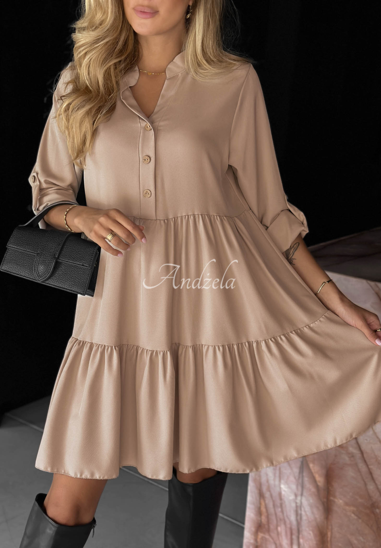 Rochie oversize cu volănașe și vâscoză Modern Charm