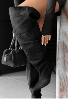 Lungi zamszowe Cizme na szpilce Signature Walk negre