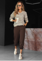 Compleu de trening Hanorac i Pantaloni w pas Hello Weekend beżowo-ciocolatiu