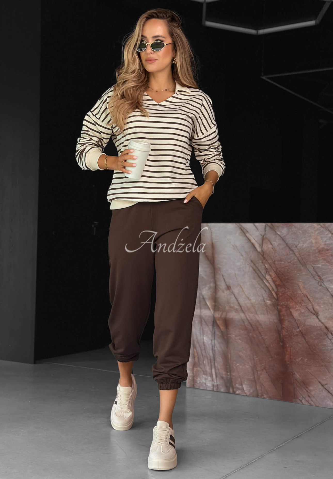 Compleu din bumbac tip trening, hanorac și pantaloni cu dungi Hello Weekend