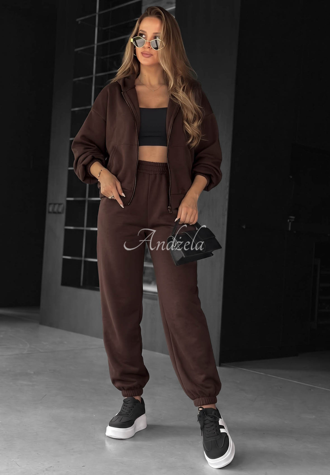 Set din vâscoză cu hanorac cu fermoar și pantaloni Comfort Club