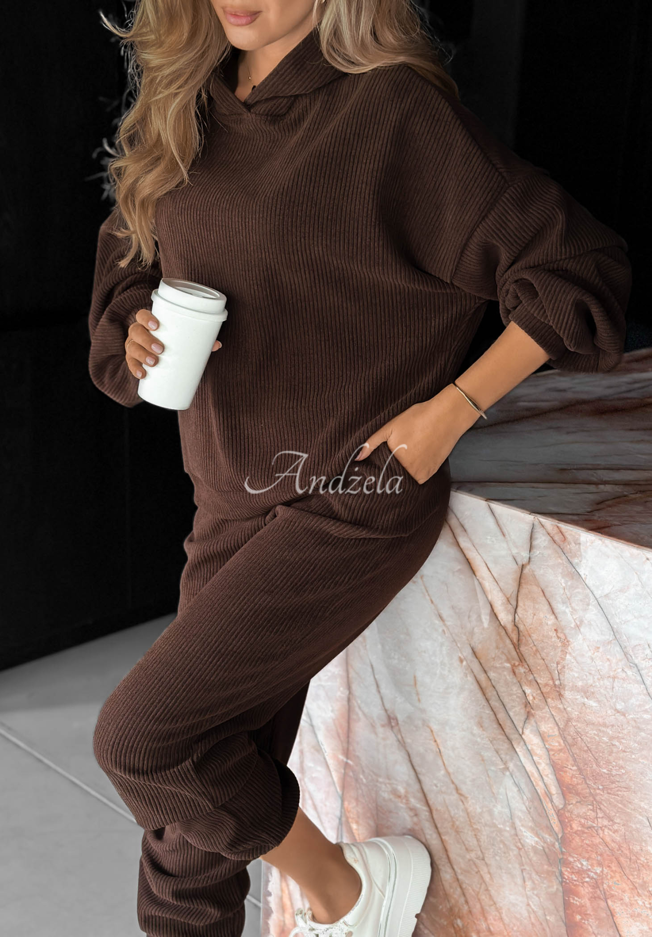 Set din catifea reiată cu hanorac cu glugă și pantaloni din bumbac Quiet Confidence