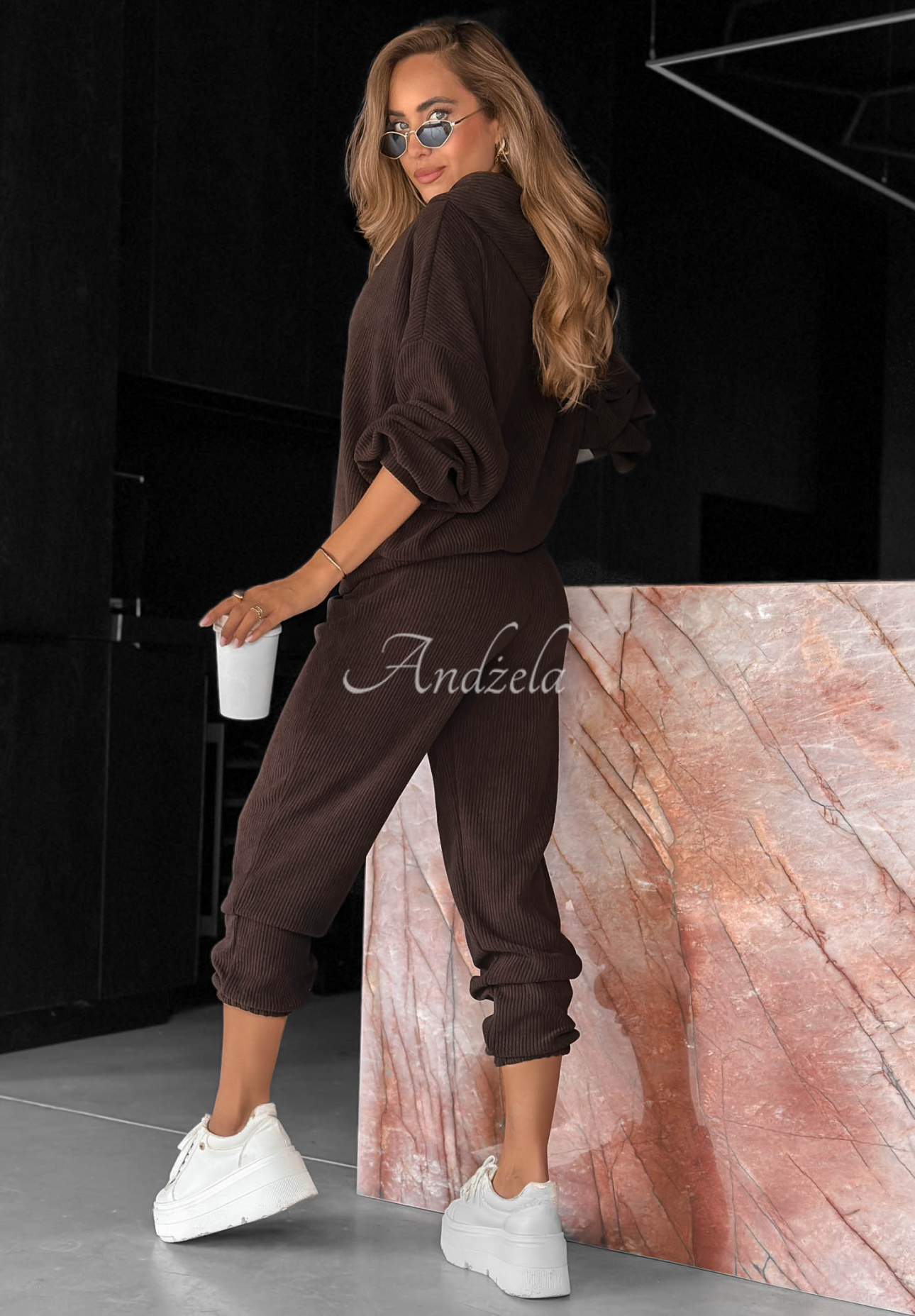 Set din catifea reiată cu hanorac cu glugă și pantaloni din bumbac Quiet Confidence
