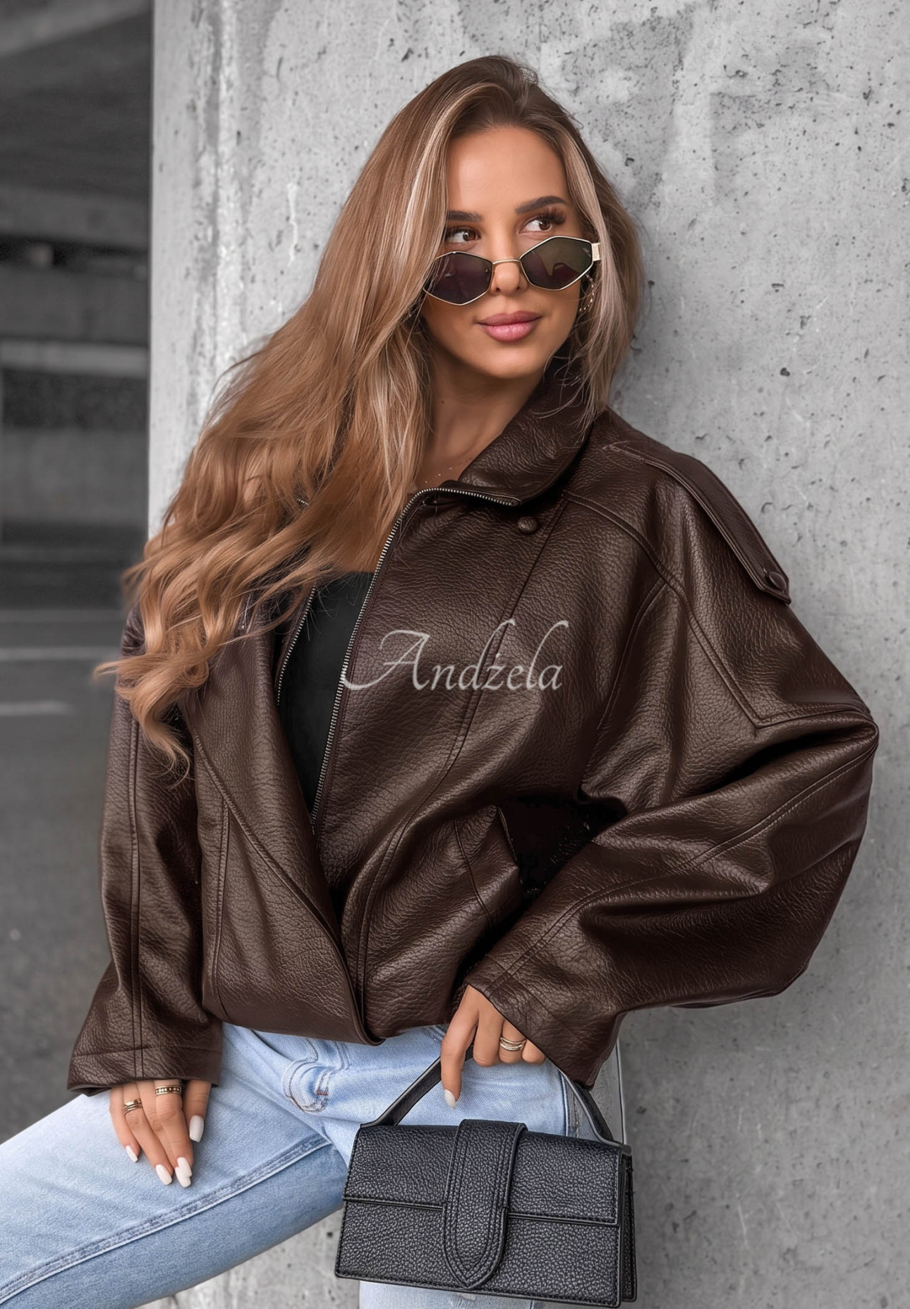Geacă din piele cu elastic Amber Mood
