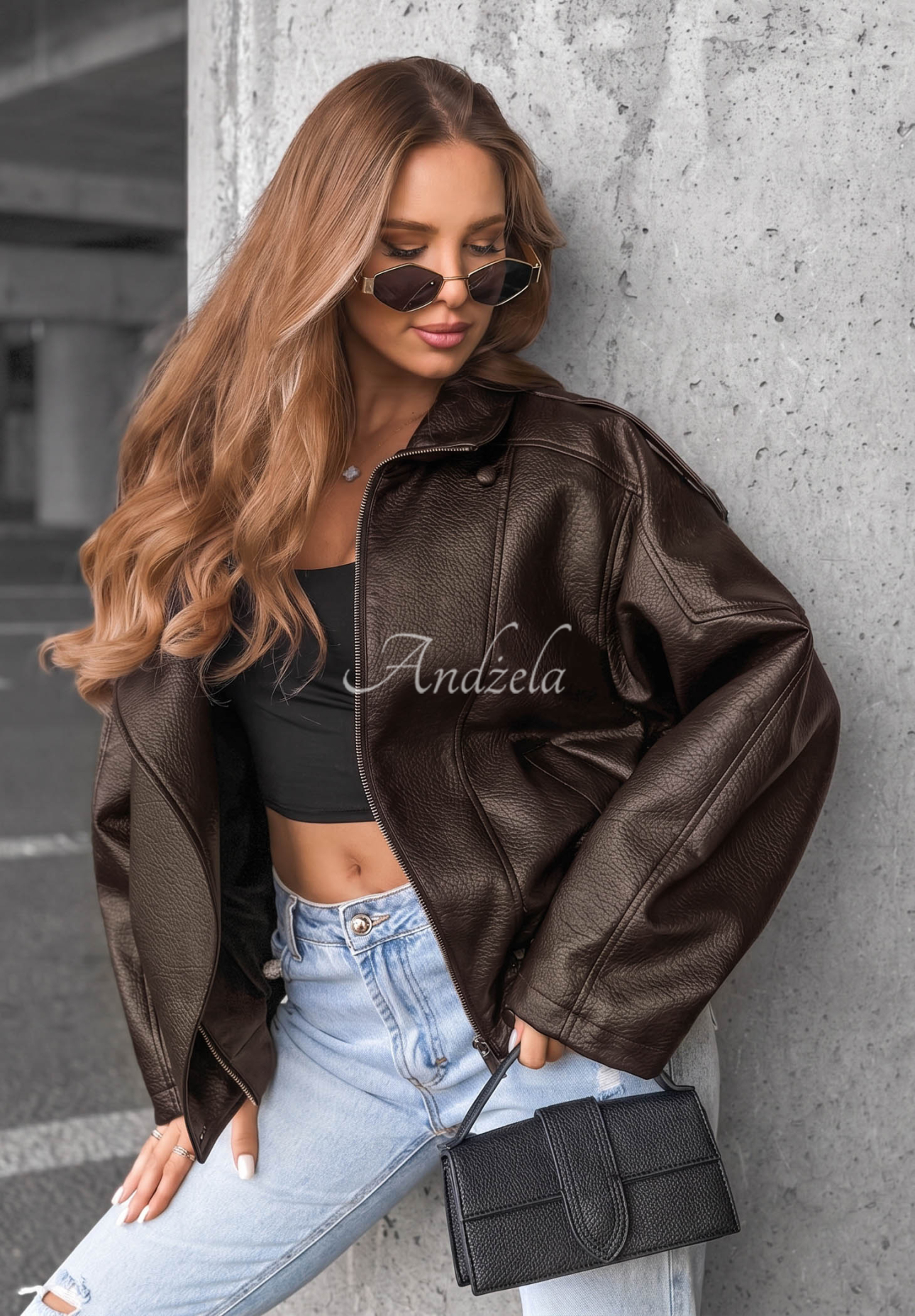 Geacă din piele cu elastic Amber Mood