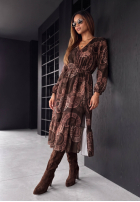 Rochie midi z falbanką True Elegance ciocolatie