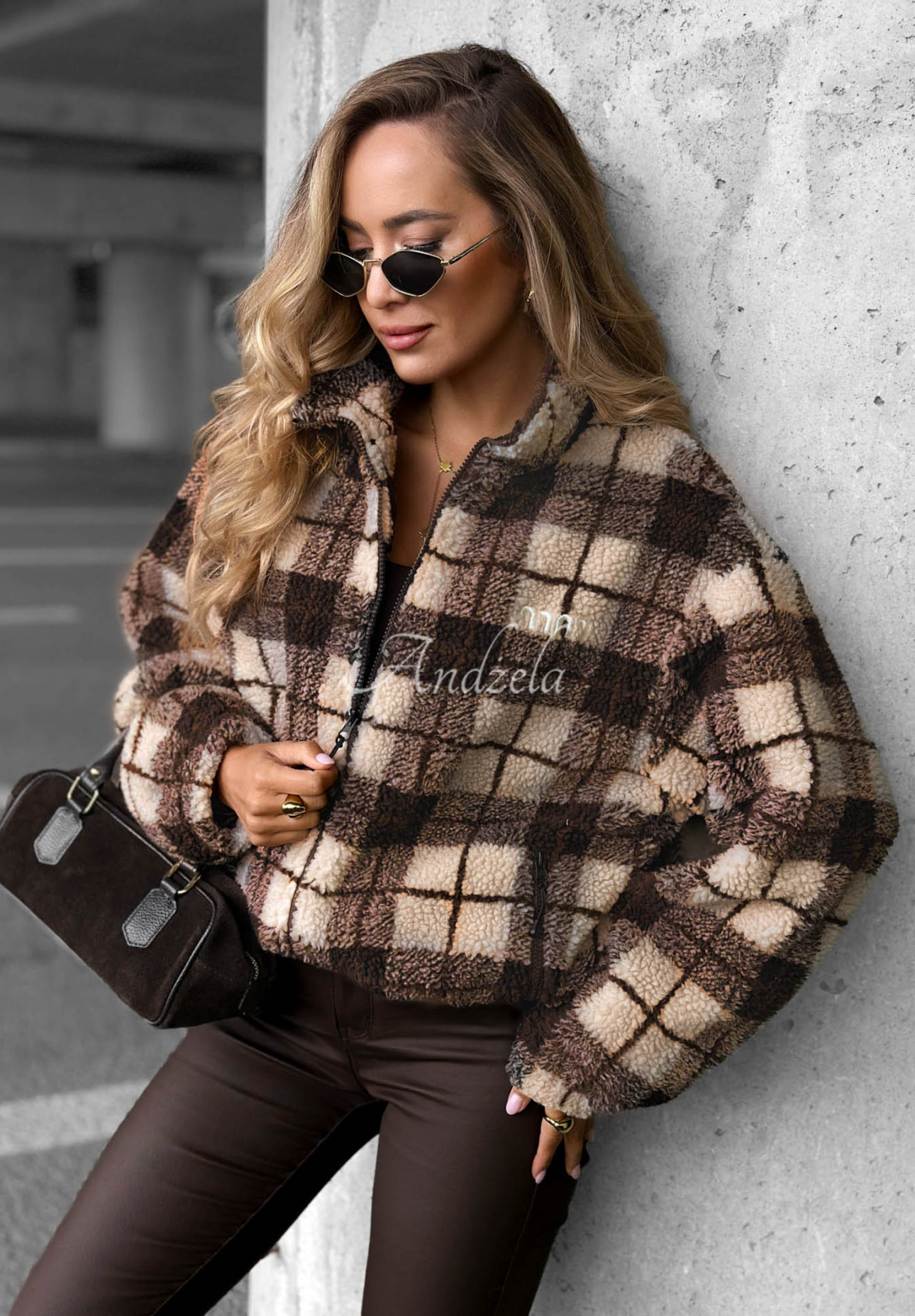 Geacă scurtă teddy în carouri Teddy Jacket