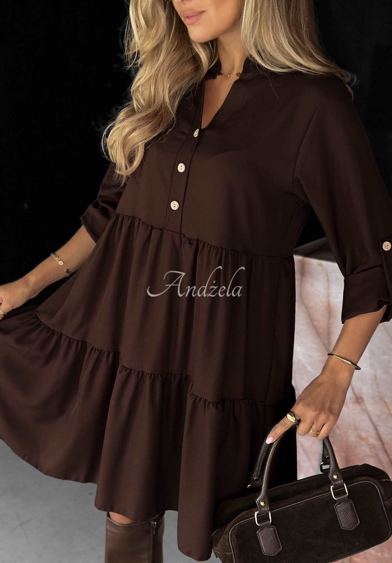 Rochie oversize cu volănașe și vâscoză Modern Charm