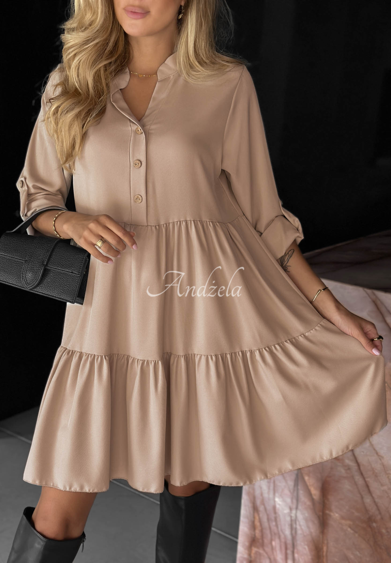 Rochie oversize cu volănașe și vâscoză Modern Charm