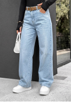 Pantaloni din denim wide leg z paskiem Day Trip albastru deschis
