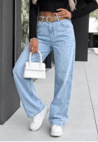 Pantaloni din denim wide leg z paskiem Day Trip albastru deschis