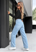 Pantaloni din denim wide leg z paskiem Day Trip albastru deschis